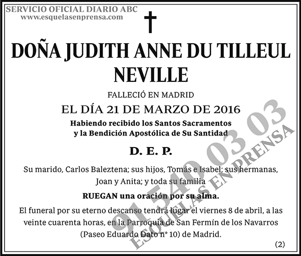 Judith Anne Du Tilleul Neville